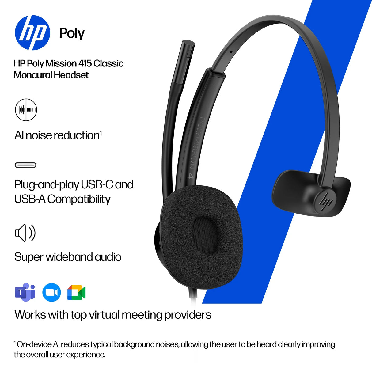 HP POLY MISSION 425 – Wired (USB-C) / Stereo / Office UC – Head-band Headset