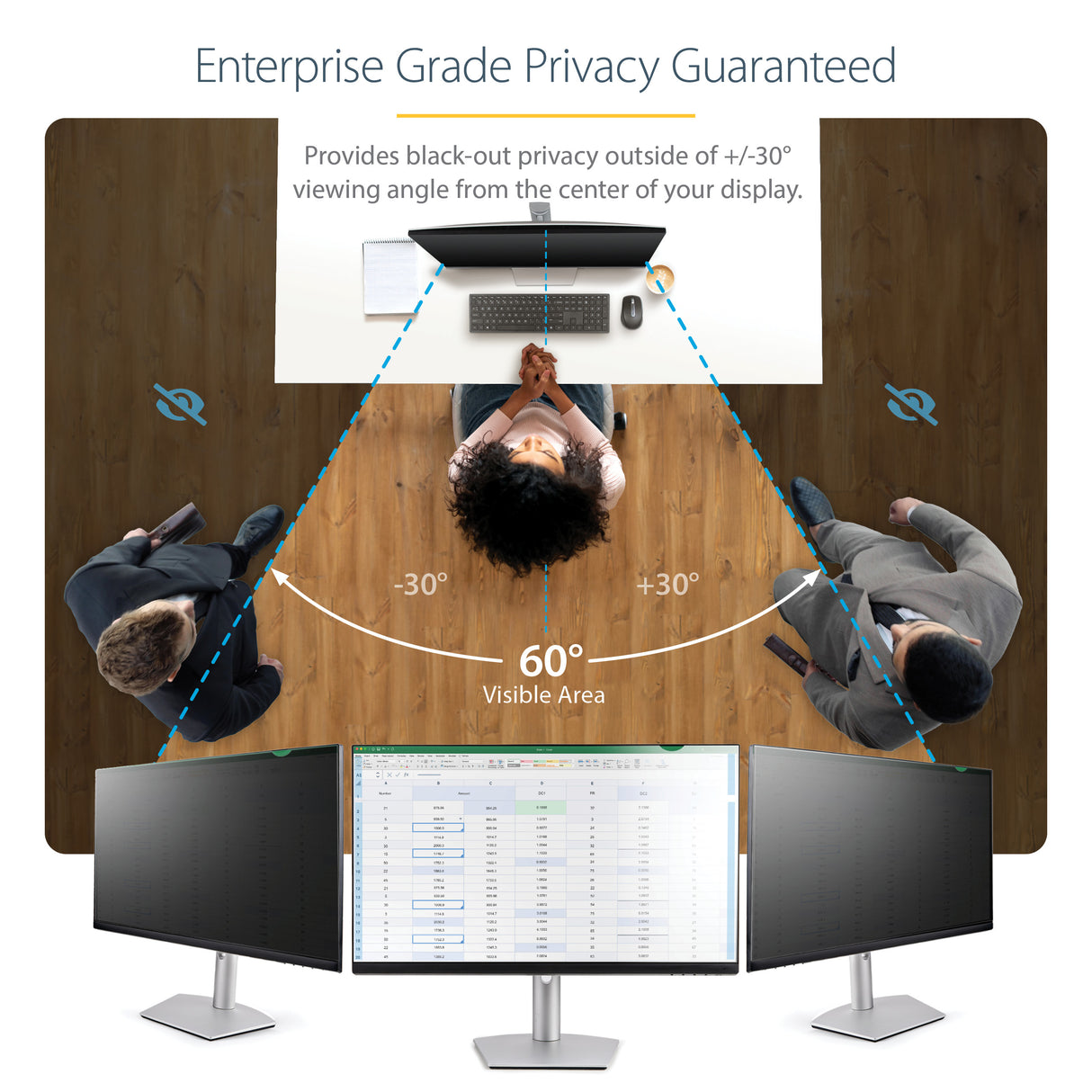 STARTECH Monitor Privacy Screen for 24" PC Display - Computer Screen Security Filter - Blue Light Reducing Screen Protector Film - 16:9 Widescreen - Matte|Glossy - +|-30 Degree (PRIVSCNMON24) (PRIVSCNMON24)