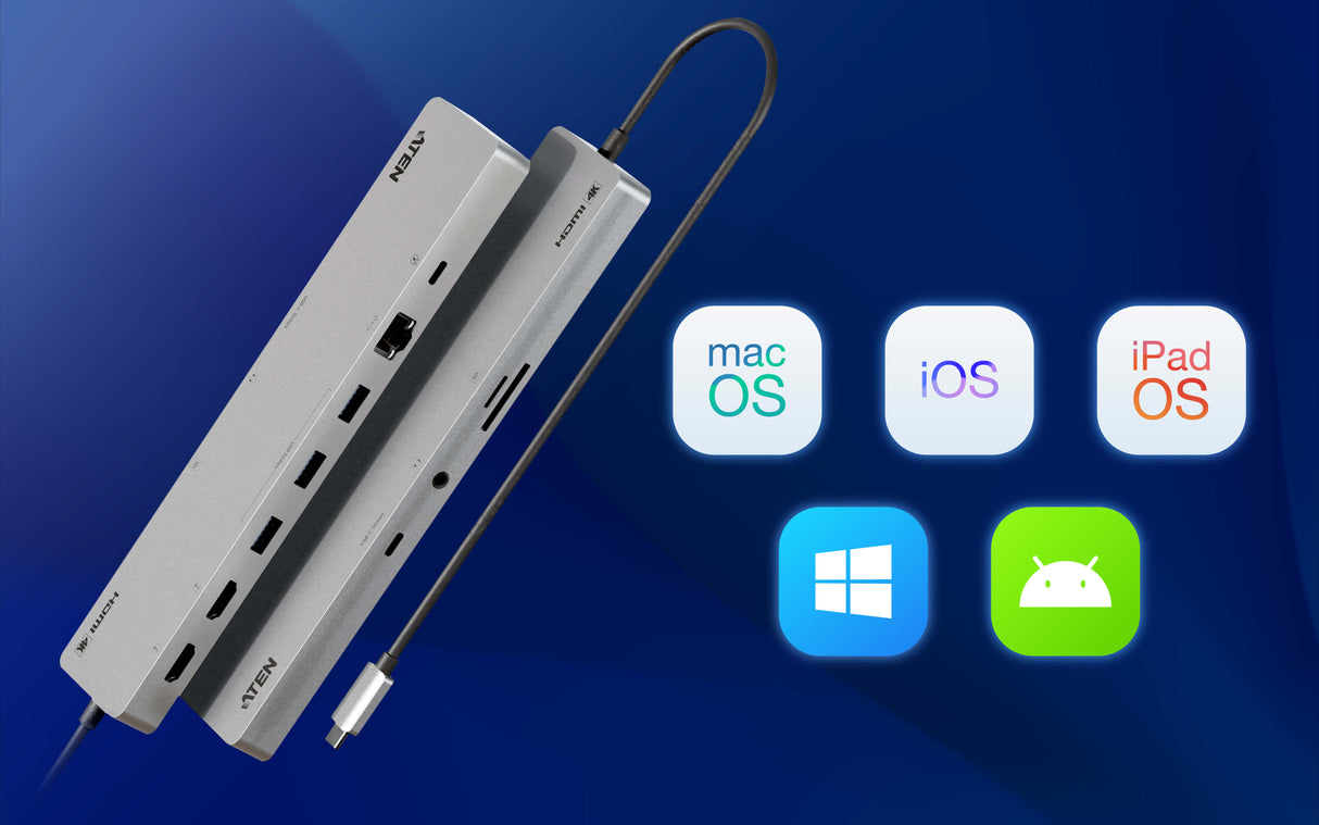 ATEN UH3240-AT – USB-C / 100W PD / 2x HDMI / 3x USB-A / Ethernet – Docking Station