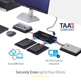 STARTECH 4 Bay SSD|HDD Hard Drive Eraser - 2.5" & 3.5" SATA - Hostless Standalone Secure Erase External Disk Sanitizer - 9 Erase Modes - RS232 Printer Port - NIST|DOD & TAA Compliant (SATERASER4) (SATERASER4)