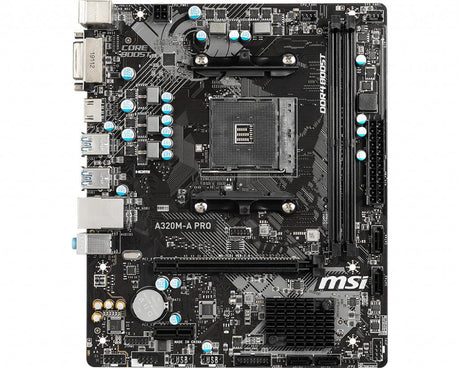 MSI A320M-A PRO | AMD 320 | AM4 | 2x DDR4 | PCIe 3.0 x16 | 1x PCIe 2.0 x1 | DVI-D | SATA | USB 3.2 | m-ATX | 226x187 mm (A320M-A PRO)