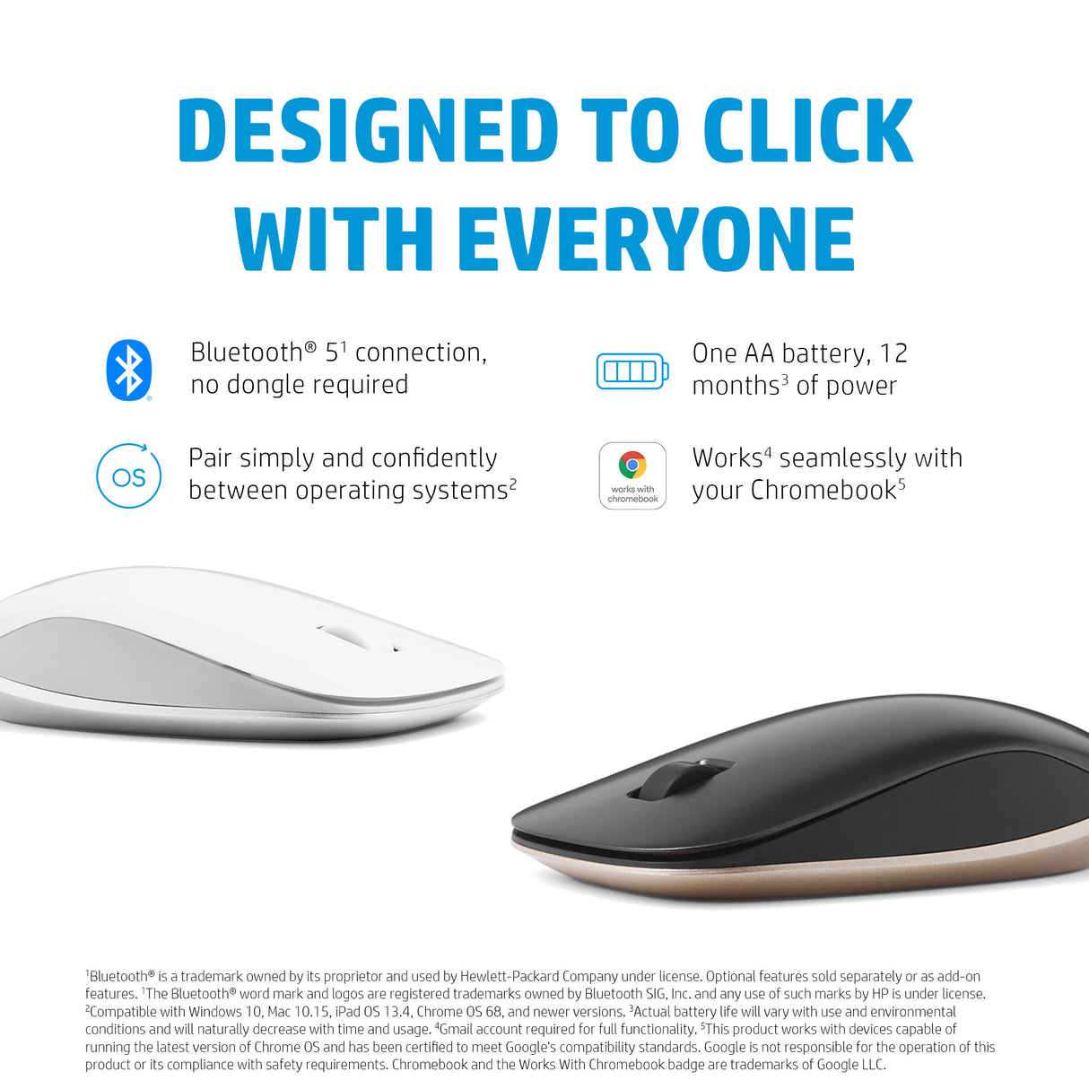 HP 410 – Bluetooth / 1600 DPI / Long Battery Life – Office Wireless Mouse