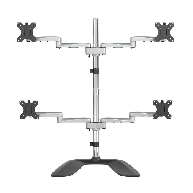 STARTECH Desktop Quad Monitor Stand - Ergonomic VESA 4 Monitor Arm (2x2) up to 32" - Free Standing Articulating Universal Pole Mount - Height Adjustable|Tilt|Swivel|Rotate - Silver (ARMQUADSS) (ARMQUADSS)
