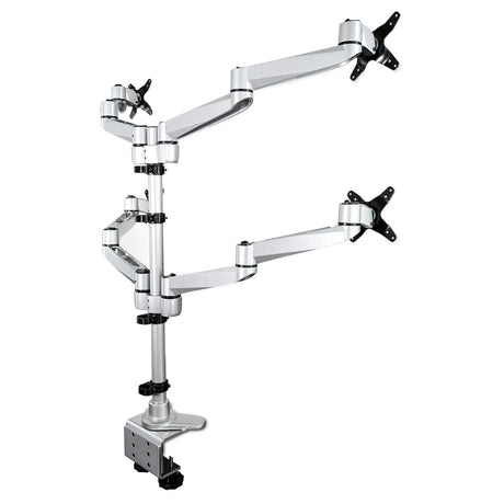 STARTECH Desk Mount Quad Monitor Arm | Premium Articulating VESA 4 Monitor Mount 2x2 up to 30" | Ergonomic Height Adjustable Pole Mount - Tilt|Swivel|Rotate - C-Clamp|Grommet - Silver (ARMQUADPS) (ARMQUADPS)