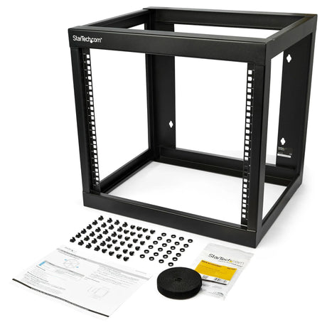 STARTECH 9U 19" Wall Mount Network Rack 17" Deep 2 Post Open Frame for Server Room|Data|AV|IT|Communication|Computer Equipment|Patch Panel w|Cage Nuts|Screws Hook|Loop 175lb Capacity (RK919WALLO) (RK919WALLO)