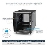 STARTECH 4-Post 15U Server Rack Cabinet | 19" Data Rack Cabinet for IT | Network Equipment | with Adjustable Mounting Rails (RK1536BKF)