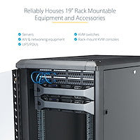STARTECH 4-Post 18U Server Rack Cabinet | 19" Data Rack Cabinet for IT | Network Equipment | with Adjustable Mounting Rails (RK1836BKF)