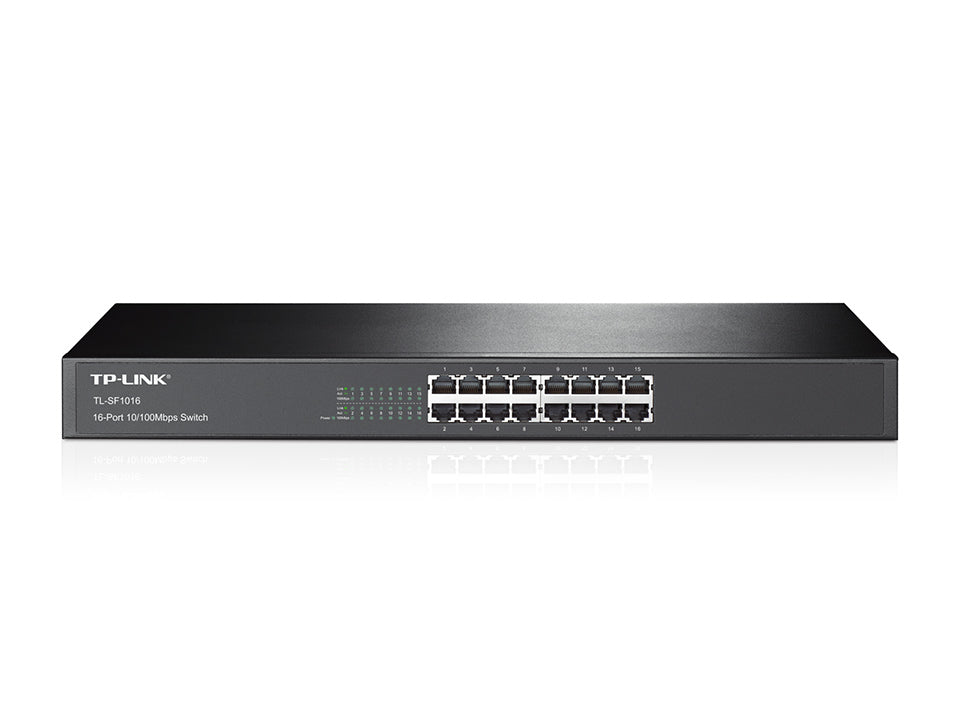 TP-LINK 16 10|100Mbps RJ45 Ports | IEEE 802.3i | IEEE 802.3u | IEEE 802.3x | 100-240VAC | 50|60Hz | 440 x 180 x 44 mm (TL-SF1016)