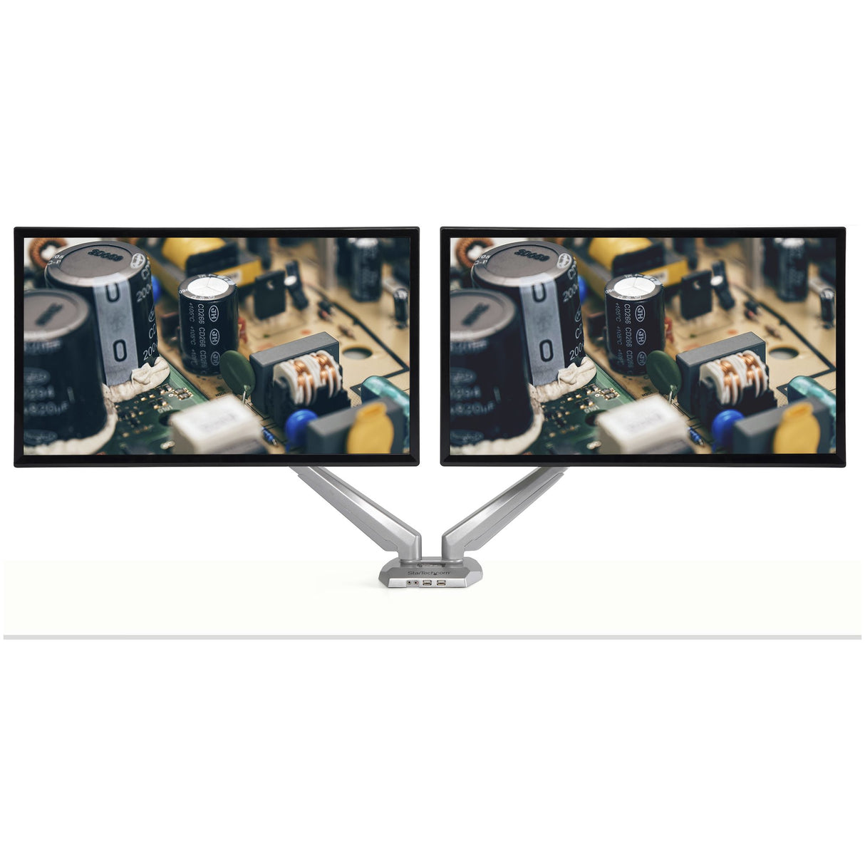 STARTECH Desk Mount Dual Monitor Arm with USB & Audio - Desk Clamp VESA Mount for up to 32" Displays - 2x USB | 2x 3.5mm audio - Ergonomic Full Motion Dual Monitor Arm - Silver (ARMSLIMDUOS) (ARMSLIMDUOS)
