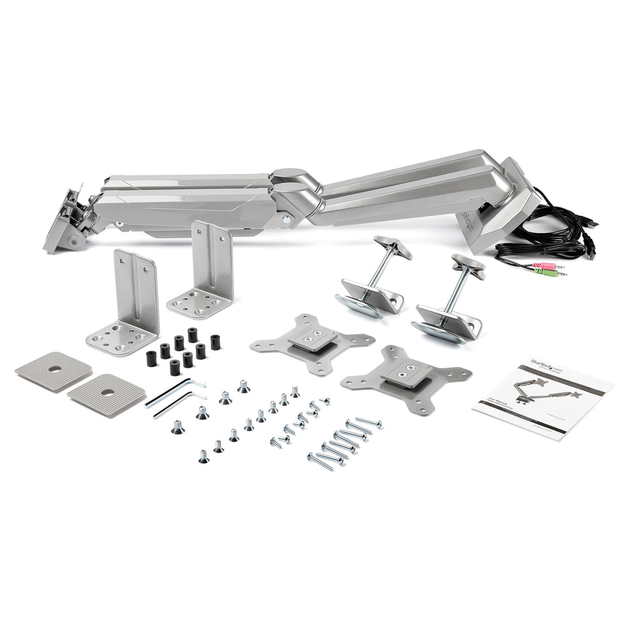 STARTECH Desk Mount Dual Monitor Arm with USB & Audio - Desk Clamp VESA Mount for up to 32" Displays - 2x USB | 2x 3.5mm audio - Ergonomic Full Motion Dual Monitor Arm - Silver (ARMSLIMDUOS) (ARMSLIMDUOS)