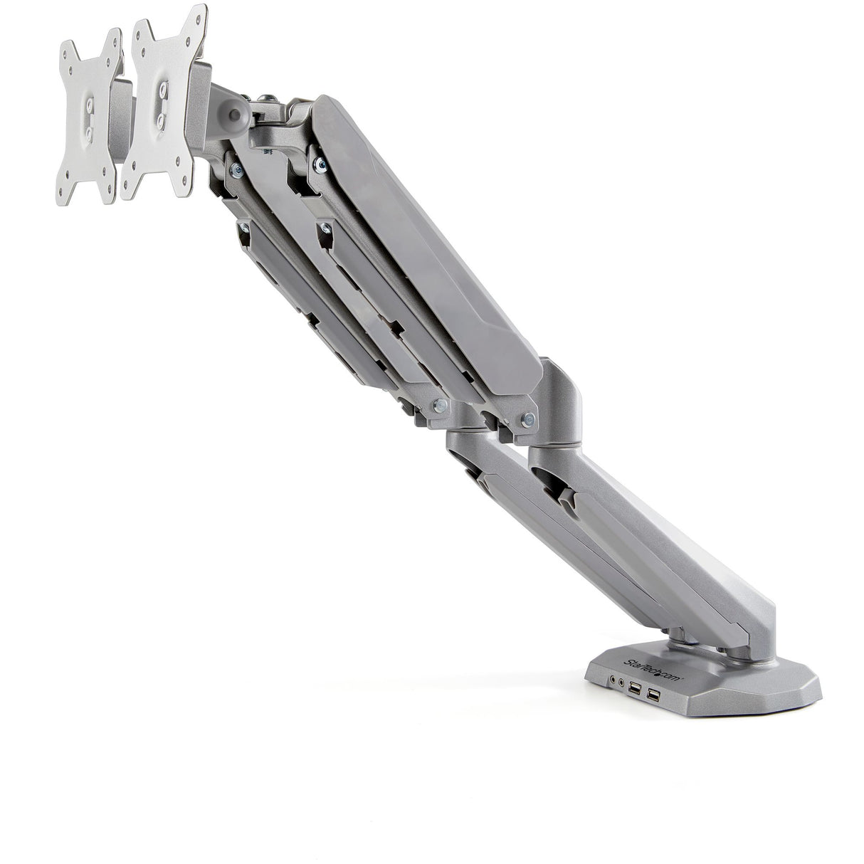 STARTECH Desk Mount Dual Monitor Arm with USB & Audio - Desk Clamp VESA Mount for up to 32" Displays - 2x USB | 2x 3.5mm audio - Ergonomic Full Motion Dual Monitor Arm - Silver (ARMSLIMDUOS) (ARMSLIMDUOS)