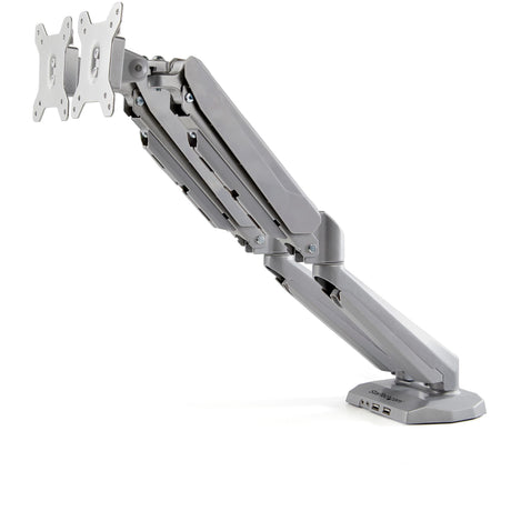 STARTECH Desk Mount Dual Monitor Arm with USB & Audio - Desk Clamp VESA Mount for up to 32" Displays - 2x USB | 2x 3.5mm audio - Ergonomic Full Motion Dual Monitor Arm - Silver (ARMSLIMDUOS) (ARMSLIMDUOS)
