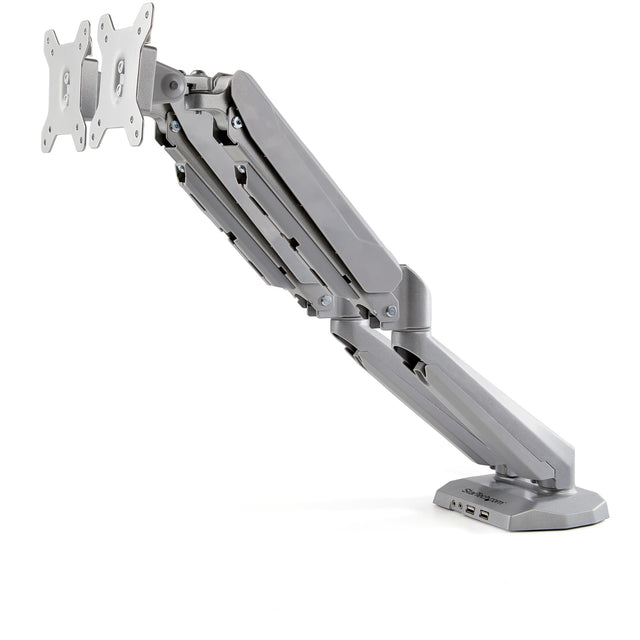 STARTECH Desk Mount Dual Monitor Arm with USB & Audio - Desk Clamp VESA Mount for up to 32" Displays - 2x USB | 2x 3.5mm audio - Ergonomic Full Motion Dual Monitor Arm - Silver (ARMSLIMDUOS) (ARMSLIMDUOS)