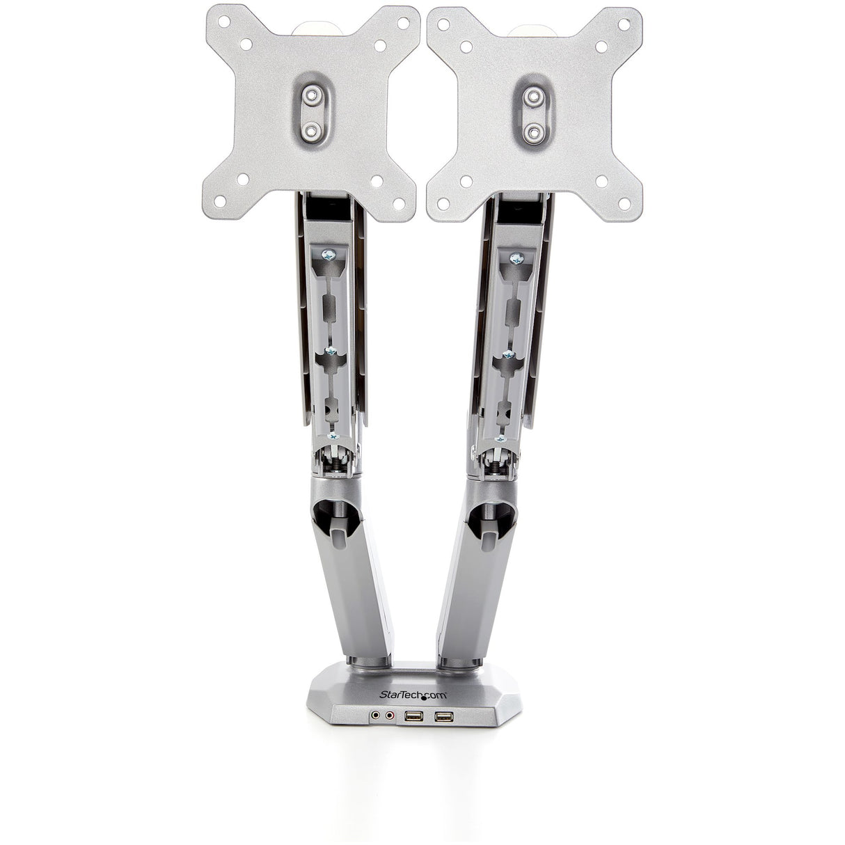 STARTECH Desk Mount Dual Monitor Arm with USB & Audio - Desk Clamp VESA Mount for up to 32" Displays - 2x USB | 2x 3.5mm audio - Ergonomic Full Motion Dual Monitor Arm - Silver (ARMSLIMDUOS) (ARMSLIMDUOS)