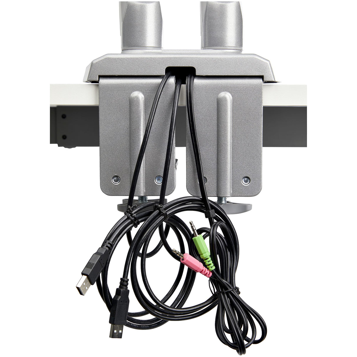 STARTECH Desk Mount Dual Monitor Arm with USB & Audio - Desk Clamp VESA Mount for up to 32" Displays - 2x USB | 2x 3.5mm audio - Ergonomic Full Motion Dual Monitor Arm - Silver (ARMSLIMDUOS) (ARMSLIMDUOS)