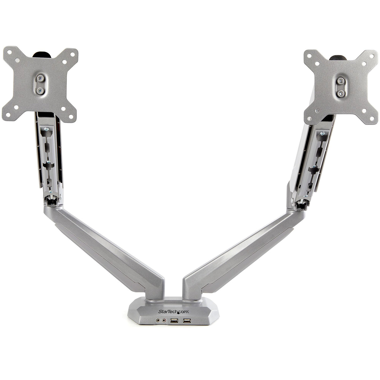 STARTECH Desk Mount Dual Monitor Arm with USB & Audio - Desk Clamp VESA Mount for up to 32" Displays - 2x USB | 2x 3.5mm audio - Ergonomic Full Motion Dual Monitor Arm - Silver (ARMSLIMDUOS) (ARMSLIMDUOS)