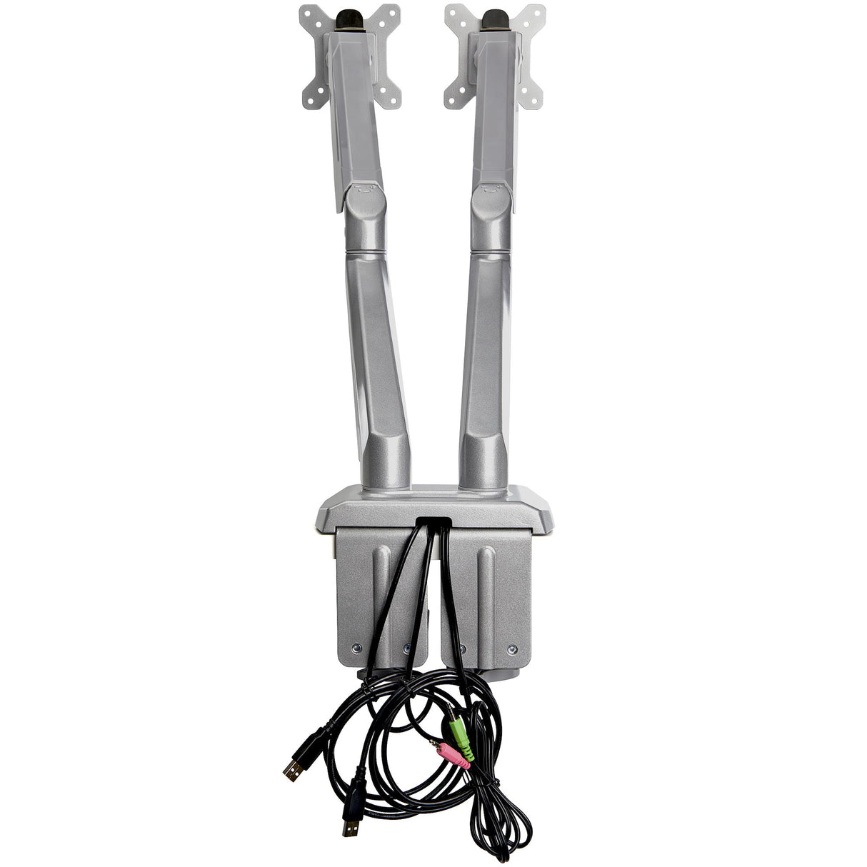 STARTECH Desk Mount Dual Monitor Arm with USB & Audio - Desk Clamp VESA Mount for up to 32" Displays - 2x USB | 2x 3.5mm audio - Ergonomic Full Motion Dual Monitor Arm - Silver (ARMSLIMDUOS) (ARMSLIMDUOS)