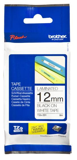 BROTHER 12 mm black on white tape | 8m (TZE-231)
