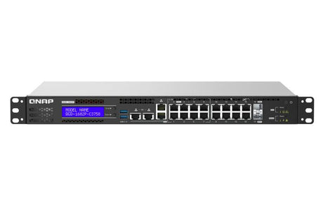 QNAP 16x RJ-45 PoE | 2x 10GbE SFP+ | Intel Atom C3558 (4x 2.2GHz) | 8 GB SODIMM DDR4 | 4GB Flash | LCD | 2x 2.5" SATA | 100-240 VAC | 4.37 kg (QGD-1602P-C3558-8G)