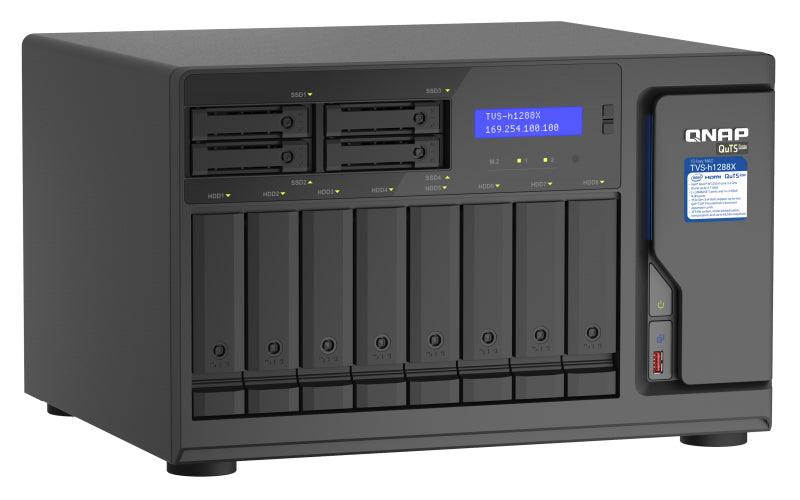 QNAP 8 x 3.5" | 4 x 2.5" | Intel Xeon W-1250 | 16 GB ECC UDIMM DDR4 | 5GB Flash | LCD | 550W PSU | 100-240V | 234.6 × 369.9 × 319.8 mm | 11.27 kg (TVS-H1288X-W1250-16G)