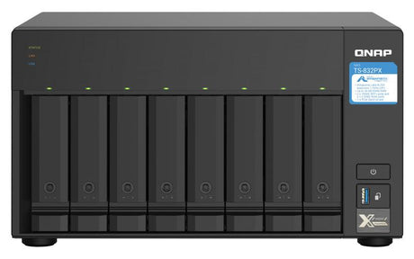 QNAP 8 x 3.5" | Annapurna Labs Alpine AL324 ARM Cortex-A57 | 4 GB SODIMM DDR4(1 x 4 GB) | 512 MB Flash | 250W | 6.38 kg (TS-832PX-4G)