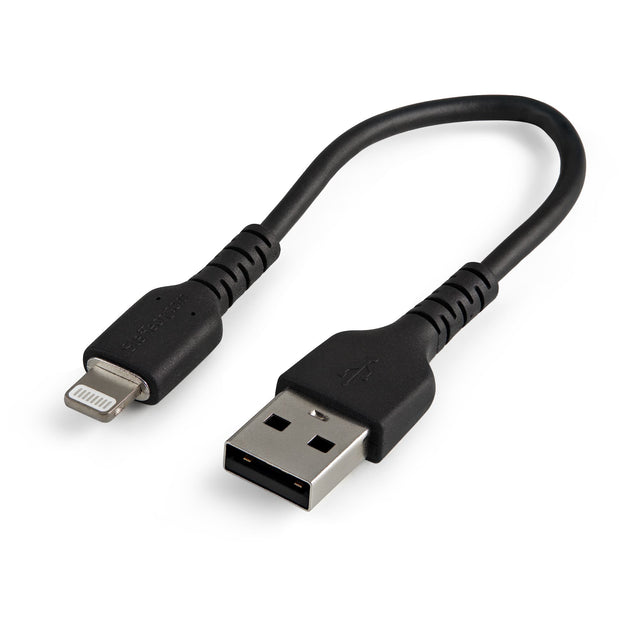 STARTECH 6" (15cm) Durable Black USB-A to Lightning Cable - Heavy Duty Rugged Aramid Fiber USB Type A to Lightning Charger|Sync Power Cord - Apple MFi Certified iPad|iPhone 12 (RUSBLTMM15CMB) (RUSBLTMM15CMB)