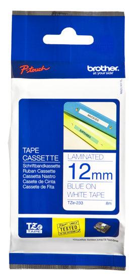 BROTHER 12 mm blue on white tape | 8m (TZE-233)
