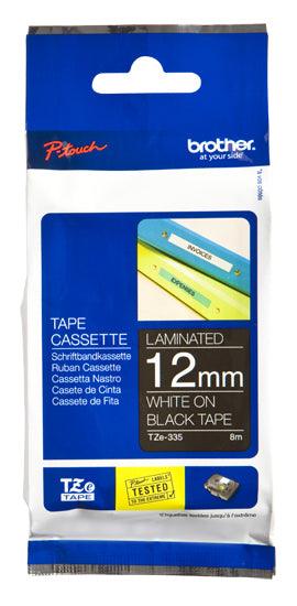 BROTHER 12 mm white on black tape | 8m (TZE-335)