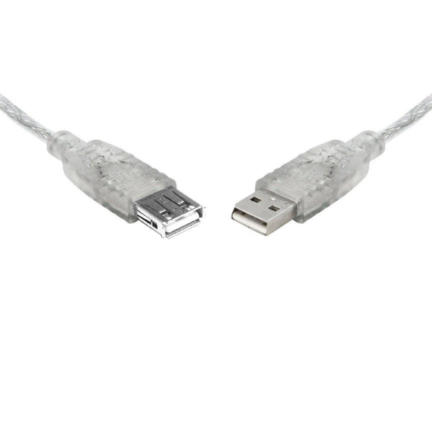 8WARE USB 2.0 Extension Cable 3m A to A Male to Female Transparent Metal Sheath Cable