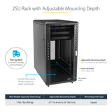 STARTECH 4-Post 25U Server Rack Cabinet | 19" Data Rack Cabinet for IT | Network Equipment | with Adjustable Mounting Rails (RK2536BKF)
