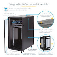 STARTECH 4-Post 25U Server Rack Cabinet | 19" Data Rack Cabinet for IT | Network Equipment | with Adjustable Mounting Rails (RK2536BKF)