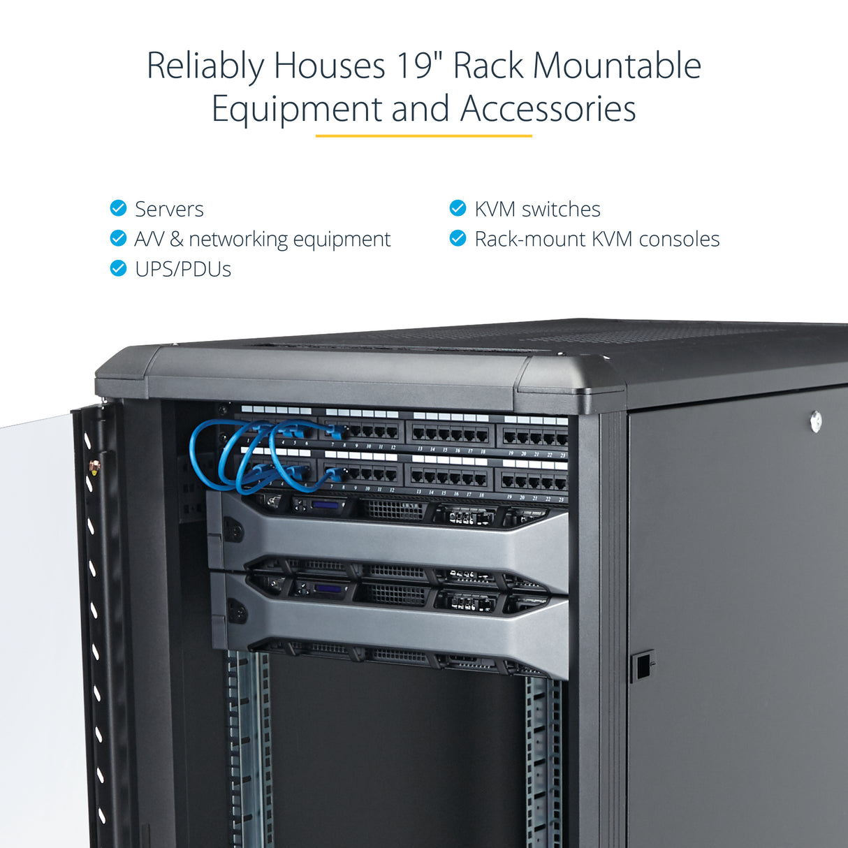 STARTECH 4-Post 25U Server Rack Cabinet | 19" Data Rack Cabinet for IT | Network Equipment | with Adjustable Mounting Rails (RK2536BKF)