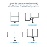 STARTECH Desk Mount Dual Monitor Arm - Full Motion Monitor Mount for 2x VESA Displays up to 32" (17lb|8kg) - Vertical Stackable Arms - Height Adjustable|Articulating - Clamp|Grommet (ARMDUALPIVOT)