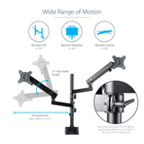 STARTECH Desk Mount Dual Monitor Arm - Full Motion Monitor Mount for 2x VESA Displays up to 32" (17lb|8kg) - Vertical Stackable Arms - Height Adjustable|Articulating - Clamp|Grommet (ARMDUALPIVOT)