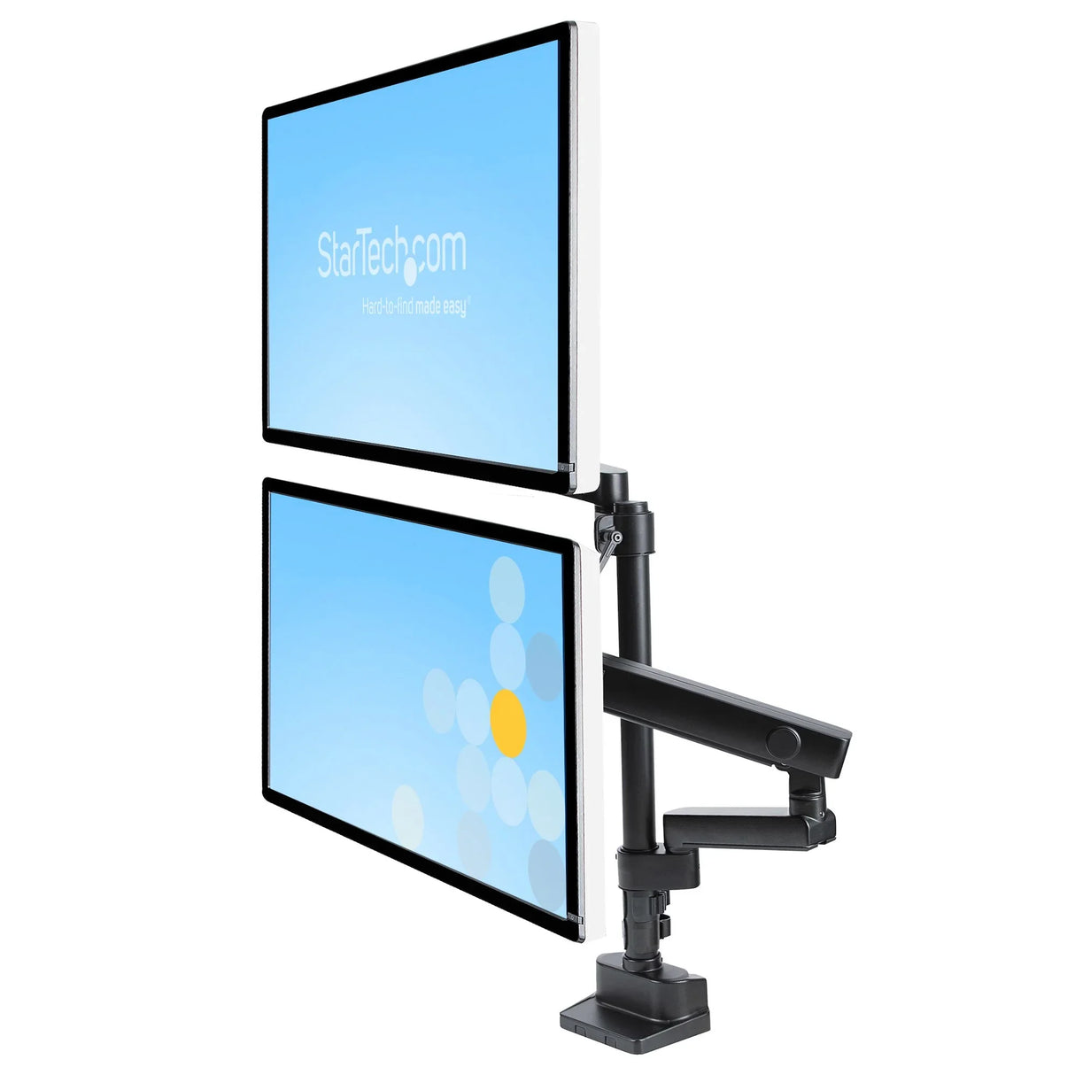 STARTECH Desk Mount Dual Monitor Arm - Full Motion Monitor Mount for 2x VESA Displays up to 32" (17lb|8kg) - Vertical Stackable Arms - Height Adjustable|Articulating - Clamp|Grommet (ARMDUALPIVOT)