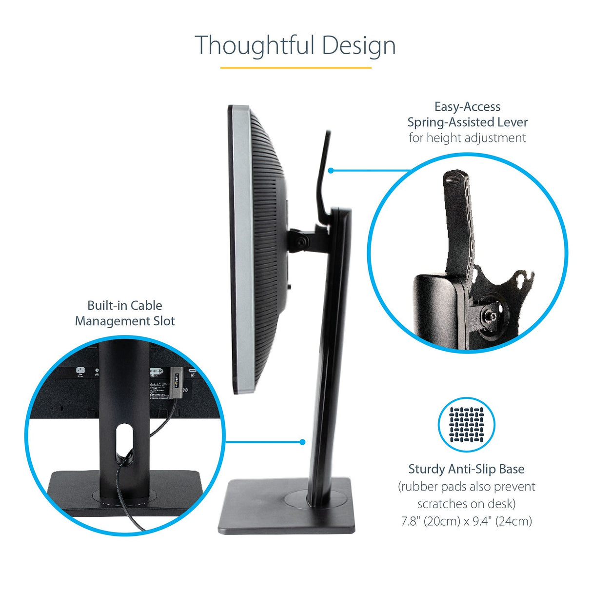 STARTECH Free Standing Single Monitor Mount - Height Adjustable Monitor Stand - For VESA Mount Displays up to 32" (15lb|7kg) - Ergonomic Monitor Stand for Desk - Tilt|Swivel|Rotate (FPPNEUSTND) (FPPNEUSTND)