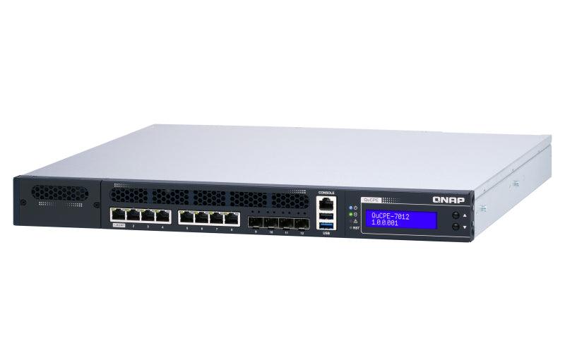 QNAP 1U | Intel Xeon D-2166NT (12x 2GHz) | 64GB DDR4 2666 MHz | 2x 2.5" SATA | 4x 10GbE SFP+ | 8x RJ-45 (QUCPE-7012-D2166NT-64G)