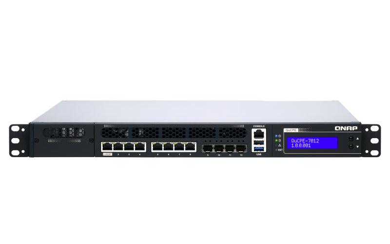 QNAP 1U | Intel Xeon D-2166NT (12x 2GHz) | 64GB DDR4 2666 MHz | 2x 2.5" SATA | 4x 10GbE SFP+ | 8x RJ-45 (QUCPE-7012-D2166NT-64G)