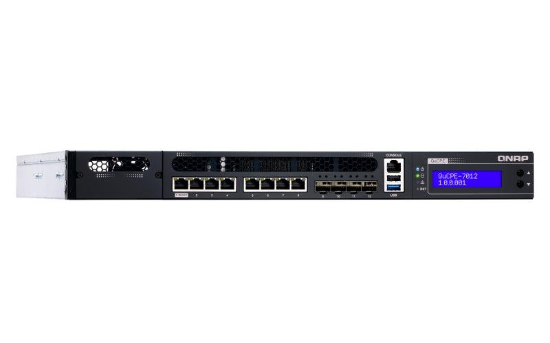 QNAP 1U | Intel Xeon D-2166NT (12x 2GHz) | 64GB DDR4 2666 MHz | 2x 2.5" SATA | 4x 10GbE SFP+ | 8x RJ-45 (QUCPE-7012-D2166NT-64G)