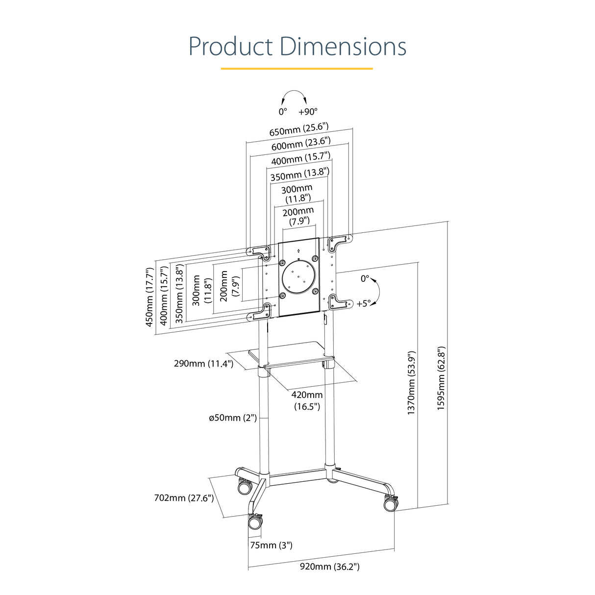 STARTECH Mobile TV Cart - Portable Rolling TV Stand for 37-70" VESA Display (154lb|70kg) - TV Stand w|Shelf & Storage Compartment - Rotate|Tilt Display - Universal TV Mount on Wheels (MBLTVSTNDEC) (MBLTVSTNDEC)