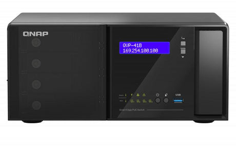 QNAP 8 Channel | 264 Mbps | Celeron J4125 | 8 GB DDR4 | 4GB | 4x 3.5" | 2x M.2 | 14x RJ-45 | 2x SFP|RJ-45 | PoE | USB 3.2 (QVP-41B-8G-P)