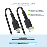 STARTECH 1m (3ft) USB C to Lightning Cable | MFi Certified | Coiled iPhone Charger Cable | Black | Durable TPE Jacket Aramid Fiber | Heavy Duty Coil Lightning Cable (RUSB2CLT1MBC) (RUSB2CLT1MBC)