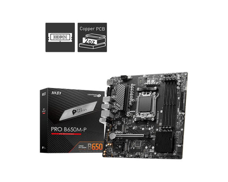 MSI AMD B650 | 4x DDR5 | 1x HDMI | 1x DisplayPort | 1x VGA | 2x M.2 | mATX (PRO B650M-P)