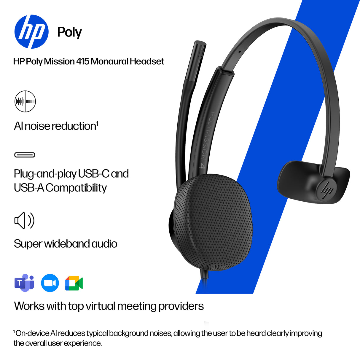 POLY MISSION 415 – Wired (USB-A) / Mono / Office – Head-band Headset