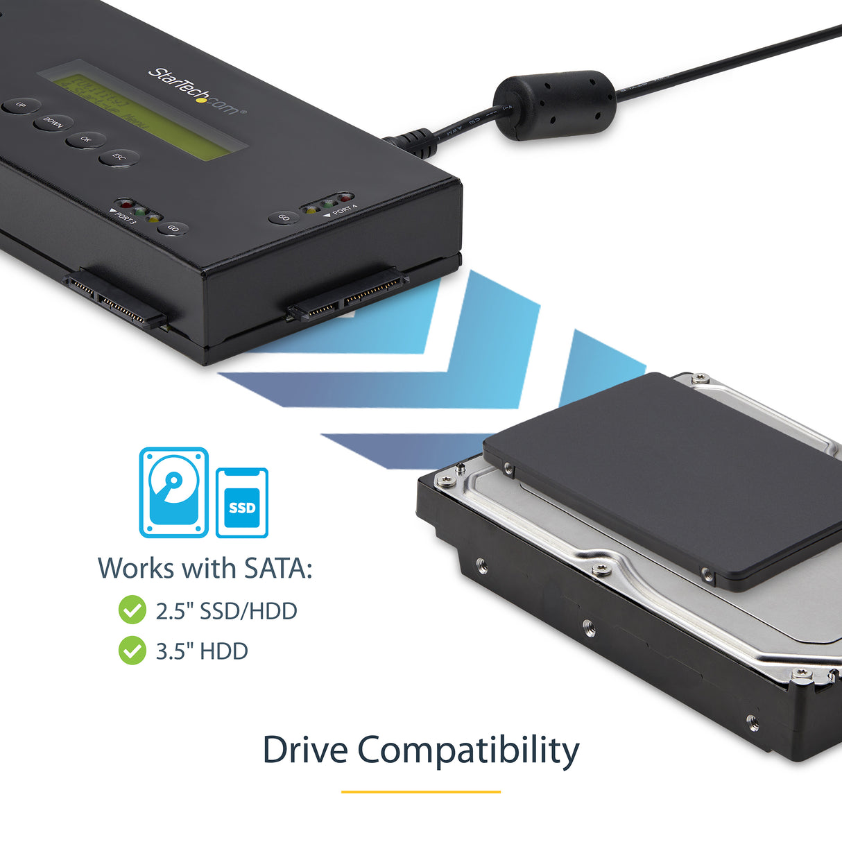 STARTECH 4 Bay SSD|HDD Hard Drive Eraser - 2.5" & 3.5" SATA - Hostless Standalone Secure Erase External Disk Sanitizer - 9 Erase Modes - RS232 Printer Port - NIST|DOD & TAA Compliant (SATERASER4) (SATERASER4)