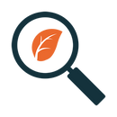 Magnifying glass icon with a leaf