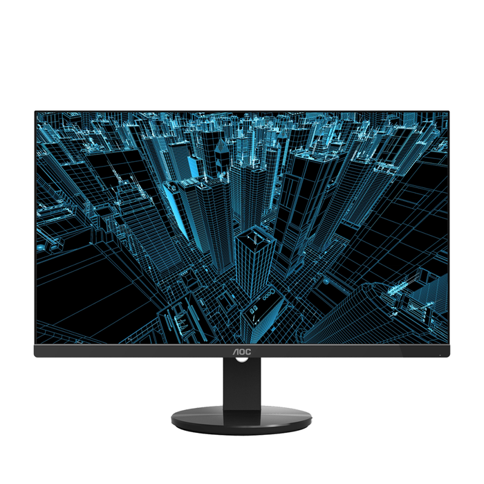 AOC business monitor in a standardised office setup, illustrating enterprise deployment and fleet standardisation.