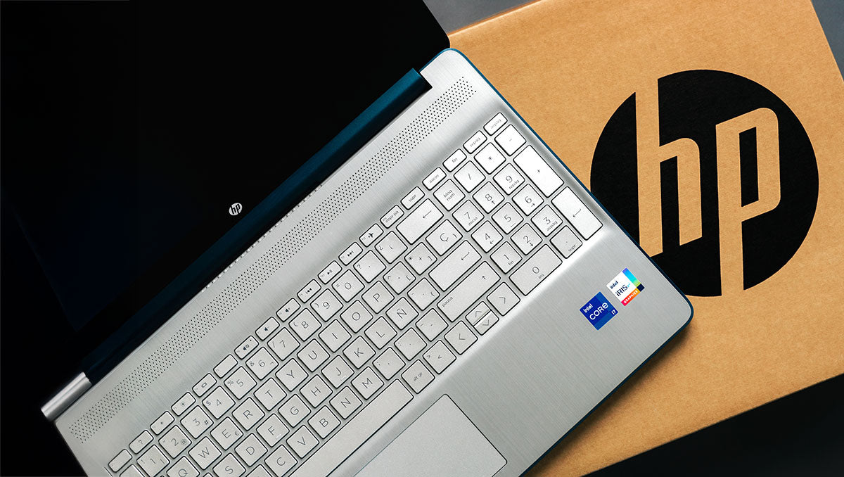 HP business laptop close-up with HP branding, sustainable HP hardware procurement in Australia.