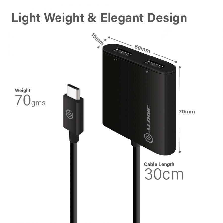 ALOGIC USB-C to Dual DisplayPort Adapter - 4K - 30 Hz (UC2DP-ADP)