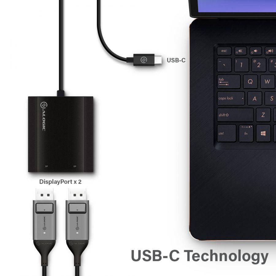 ALOGIC USB-C to Dual DisplayPort Adapter - 4K - 30 Hz (UC2DP-ADP)